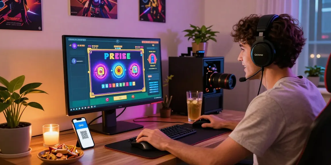 Engaging online gaming experience at home with QRIS payment on smartphone and colorful slot games on a monitor, https://www.fridacamden.co.uk/.