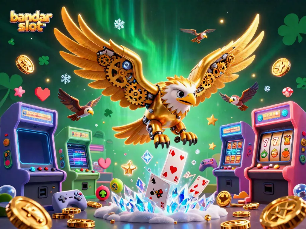 Experience thrilling gameplay with bandar slot as the cybernetic eagle soars through a vibrant casino world.