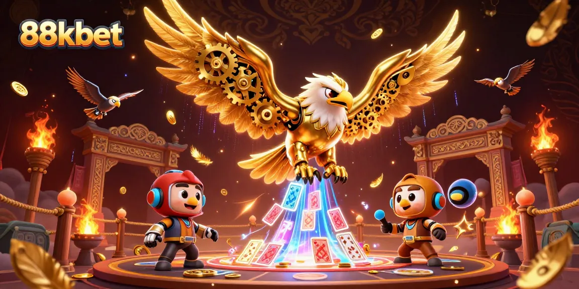 Experience thrilling gameplay at 88kbet through an action-packed 3D casino illustration showcasing dynamic characters and vibrant elements.