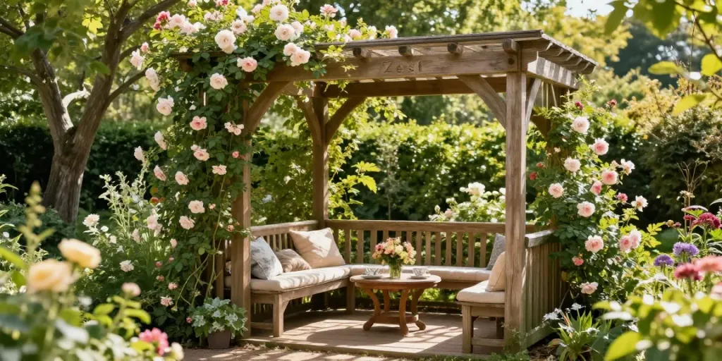 Zest Wooden Arbours in a serene garden setting, perfect for relaxation.