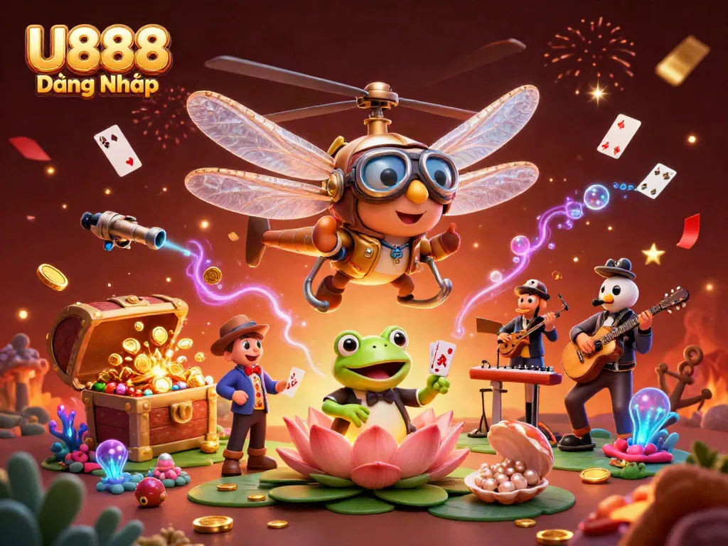 Experience the thrill of U888 Đăng Nhập with vibrant casino scenes and festive gaming action.