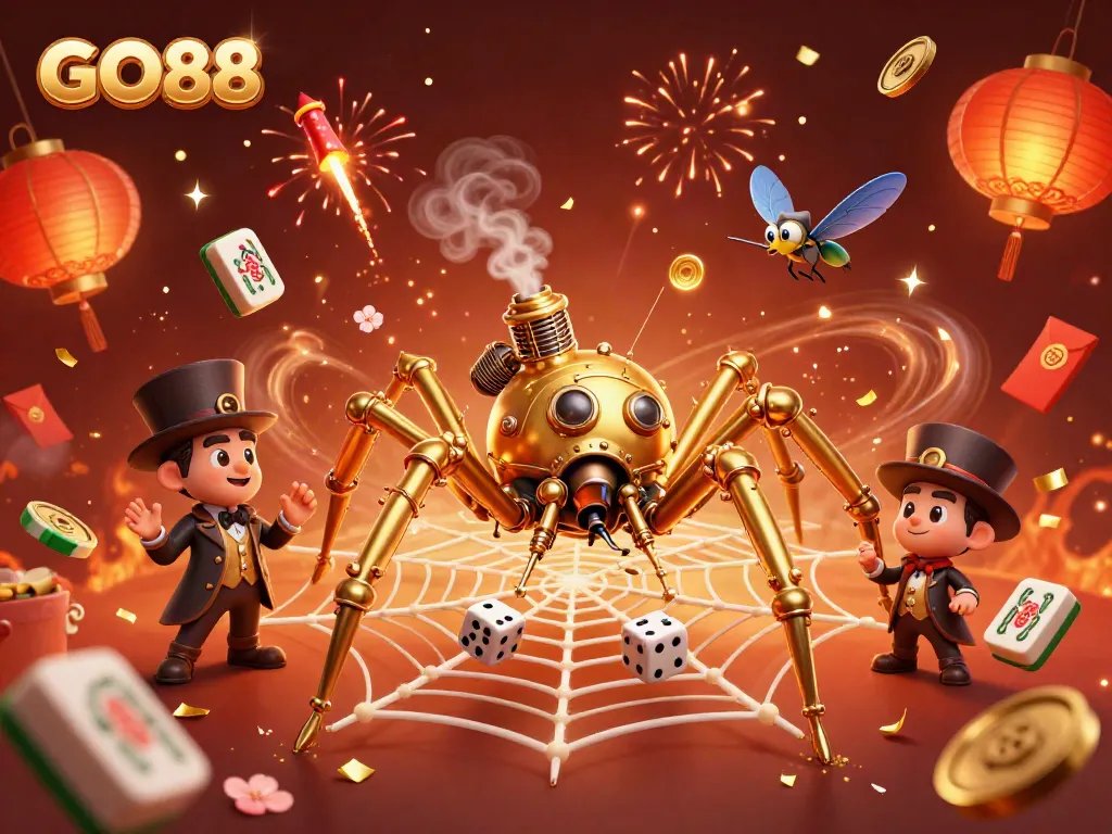 Catch the excitement with GO88 in a dynamic 3D casino scene filled with vibrant gaming elements.