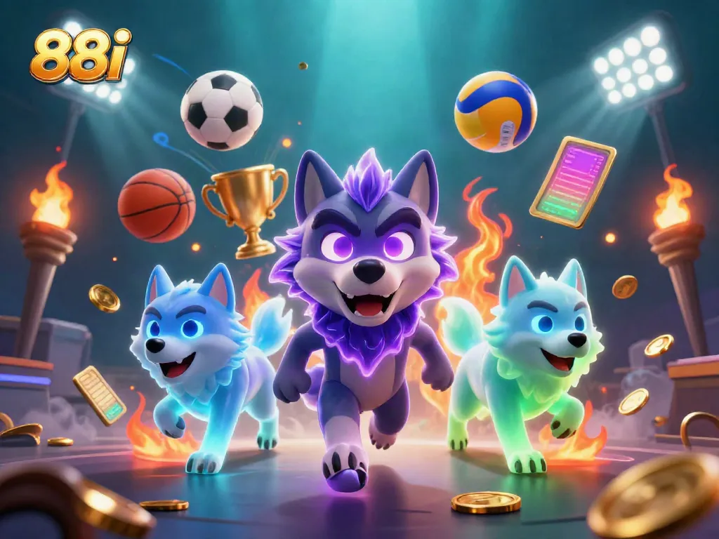 88i gamblers enjoying dynamic sports betting with glowing visuals and energetic elements