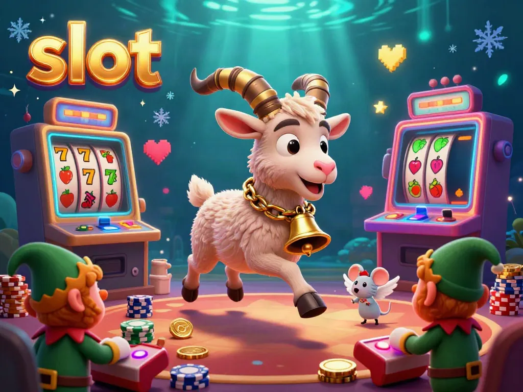Experience thrilling slot action in a festive casino with gremlins and vibrant machines.