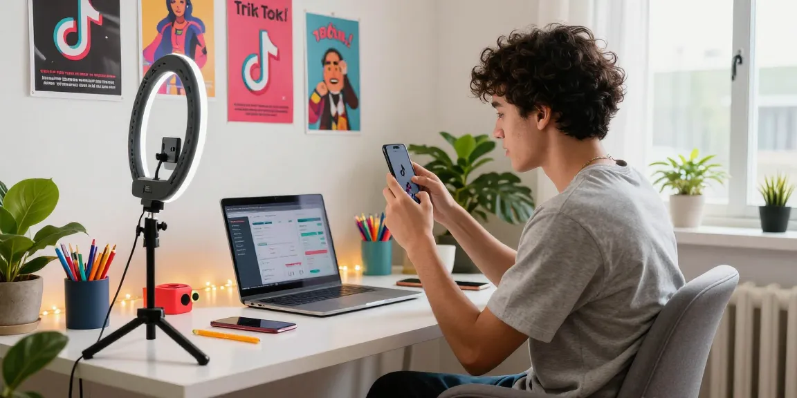 How much does TikTok pay content creators? Influencer recording video in a lively home office showcasing creative setup and engagement.