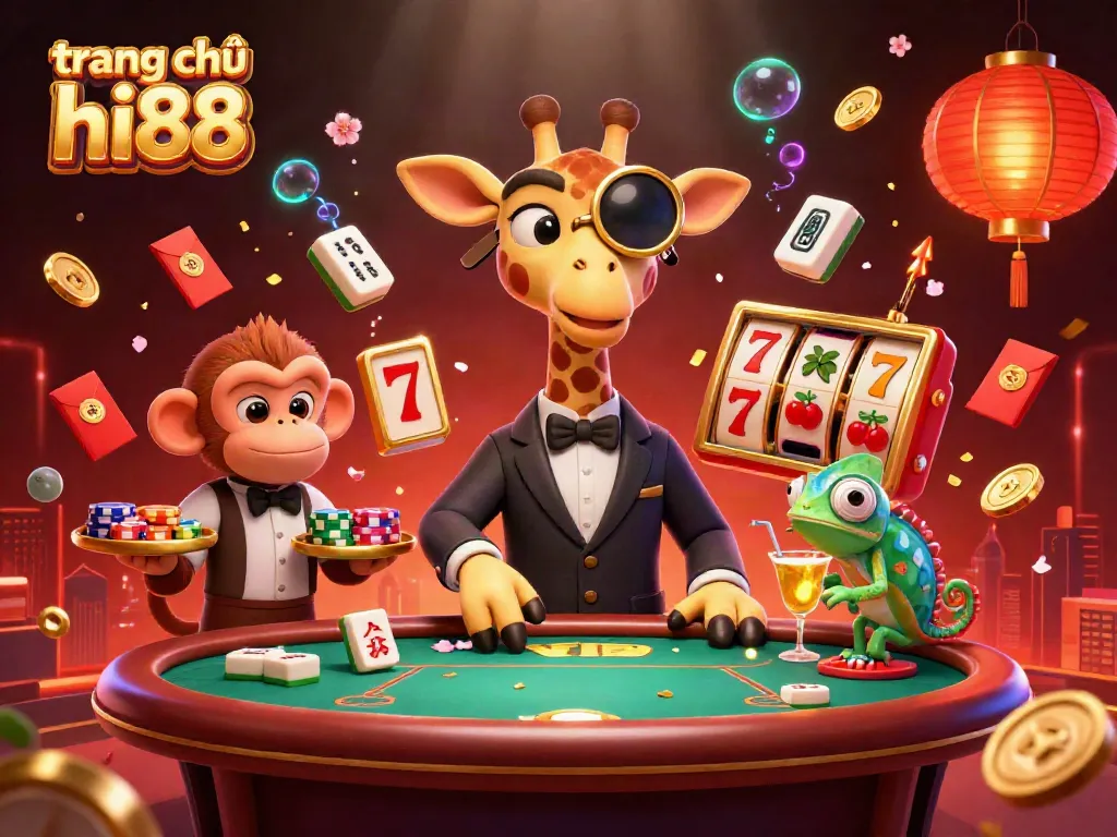 Engage in exciting gameplay at trang chủ hi88 with a lively casino scene featuring vibrant characters and rich details.