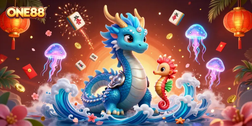Experience the excitement of ONE88 with a vibrant 3D scene filled with colorful gaming elements.