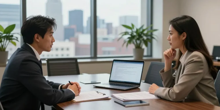 Philadelphia Employment Lawyer consulting with a client in a modern office setting.