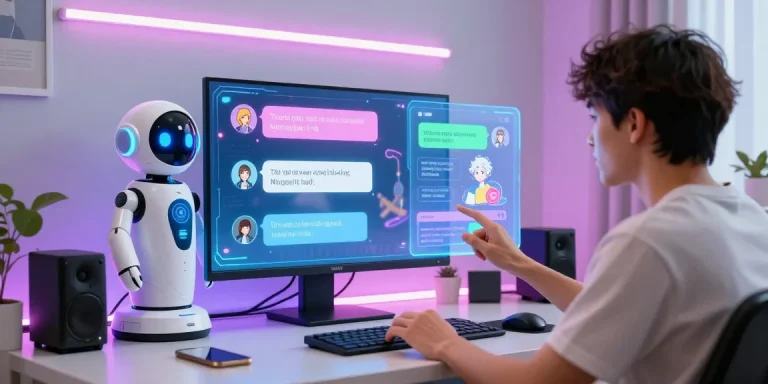 Engaging ai chat nsfw interaction showcasing customizable character options and user-friendly interface in a modern home office.