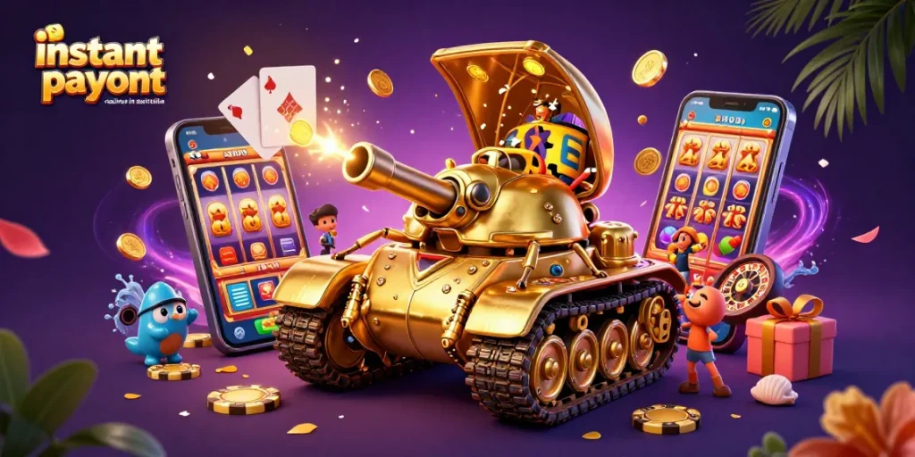Experience instant payout casinos in Australia with an exciting 3D casino illustration, showcasing fast winnings.