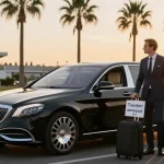 Transfert aéroport Nice avec un chauffeur professionnel attendant un client à l'aéroport de Nice.