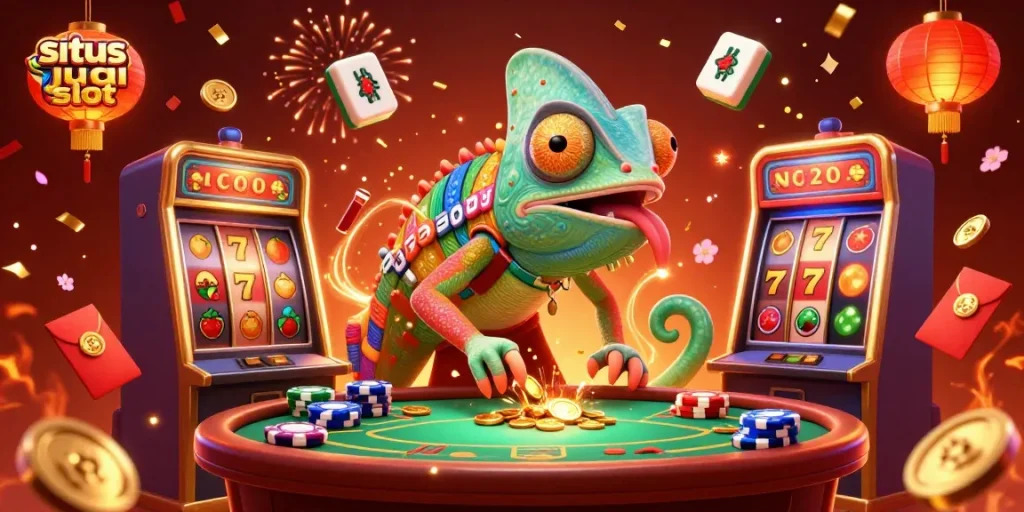 Experience excitement with sites judi slot, featuring vibrant slots and poker elements, capturing casino energy.