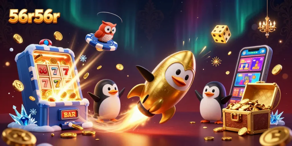 Acelere seus ganhos com 56r56r, um pinguim dourado em um cassino espacial revolucionário.