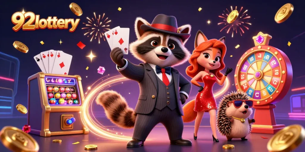 Experience the excitement of 92lottery with vibrant characters and dynamic lottery elements in a captivating 3D scene.