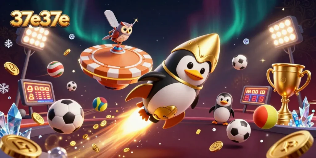 Engage with 37e37e as a golden penguin navigates space casino wonders and thrilling bets.