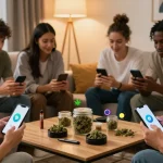 Friends discussing Buying Weed On Telegram, showcasing Best Weed Telegram Channels and tips on How To Find Telegram Plugs in a cozy setting.