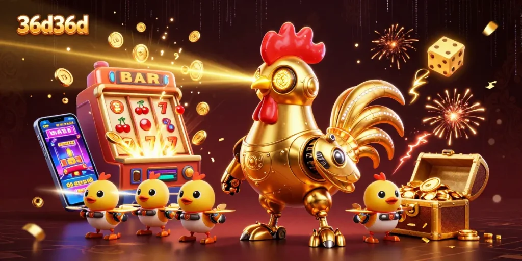 36d36d vivencie uma ilustração 3D vibrante com cassino e robô incrível.