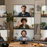 Engaging virtual chat among friends with شات تعب قلبي in a cozy home setting, showcasing emotions and interactions.